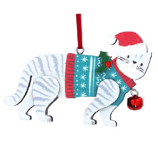 Wood Jolly Xmas Tabby Cat 7cm *ETA Nov